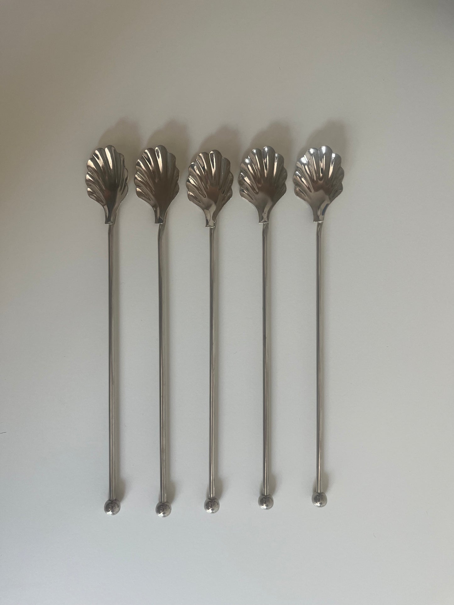 Long Silver Plated Shell Spoon/Straw