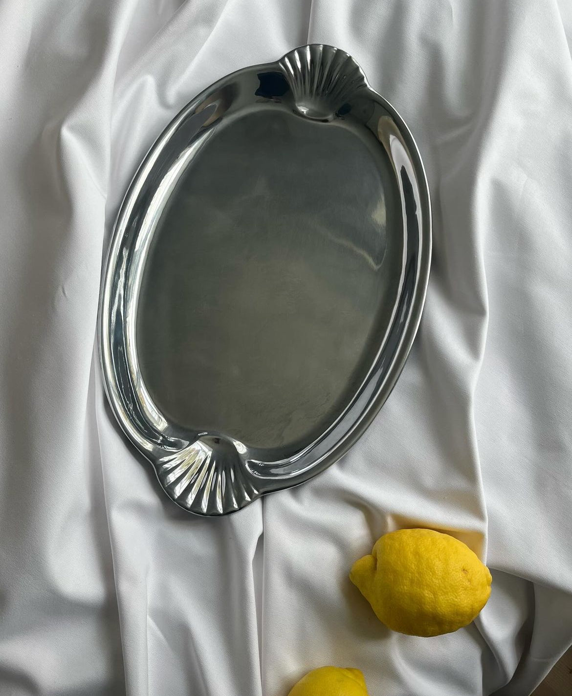Large Shell-handle Pewter Dish
