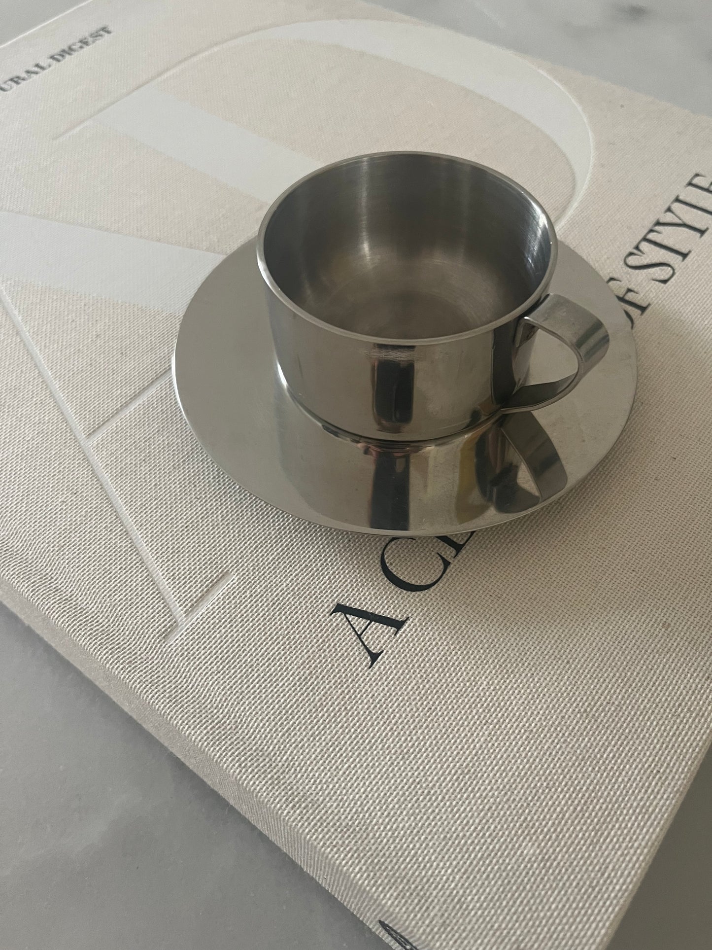Vintage Italian Steel Espresso Cup with Saucer