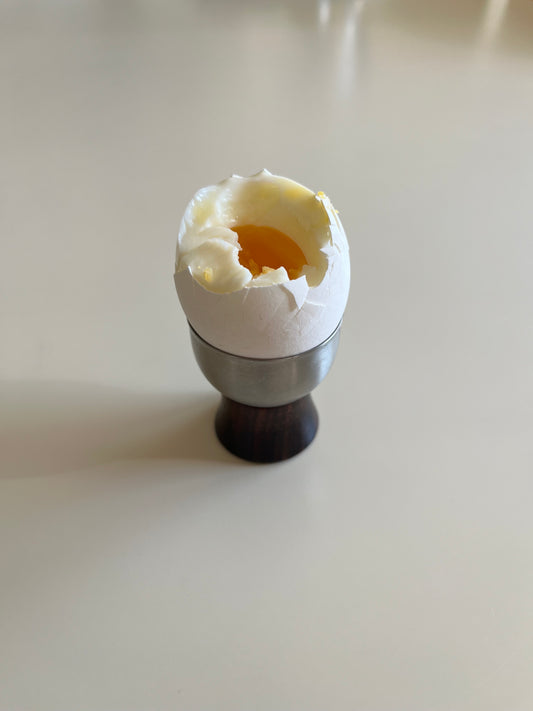Rare Teak Wood and Steel Egg Cup