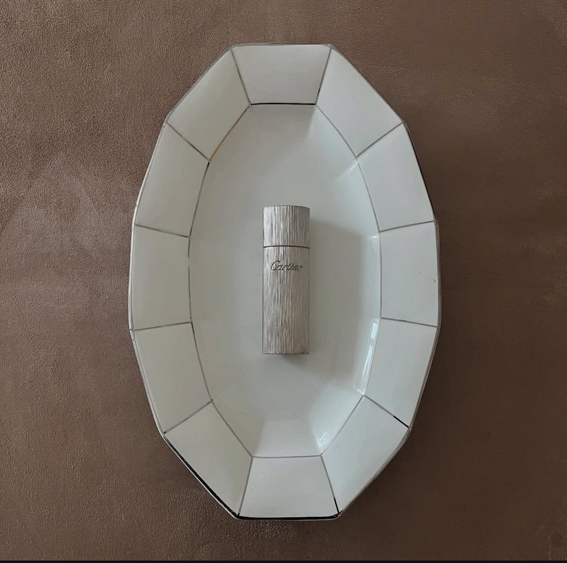 Antique Silver-detailed Ceramic Dish