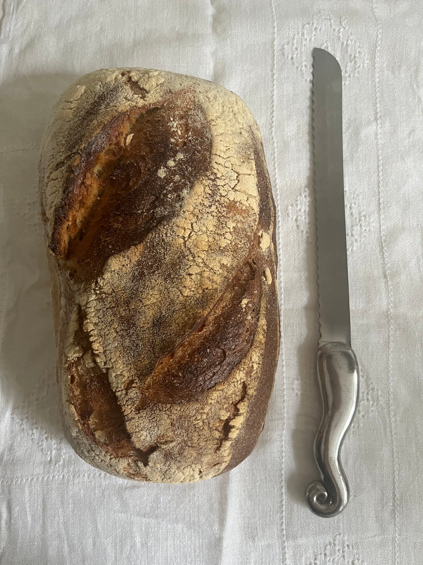 Vintage Steel Bread Knife with Swirl Handle