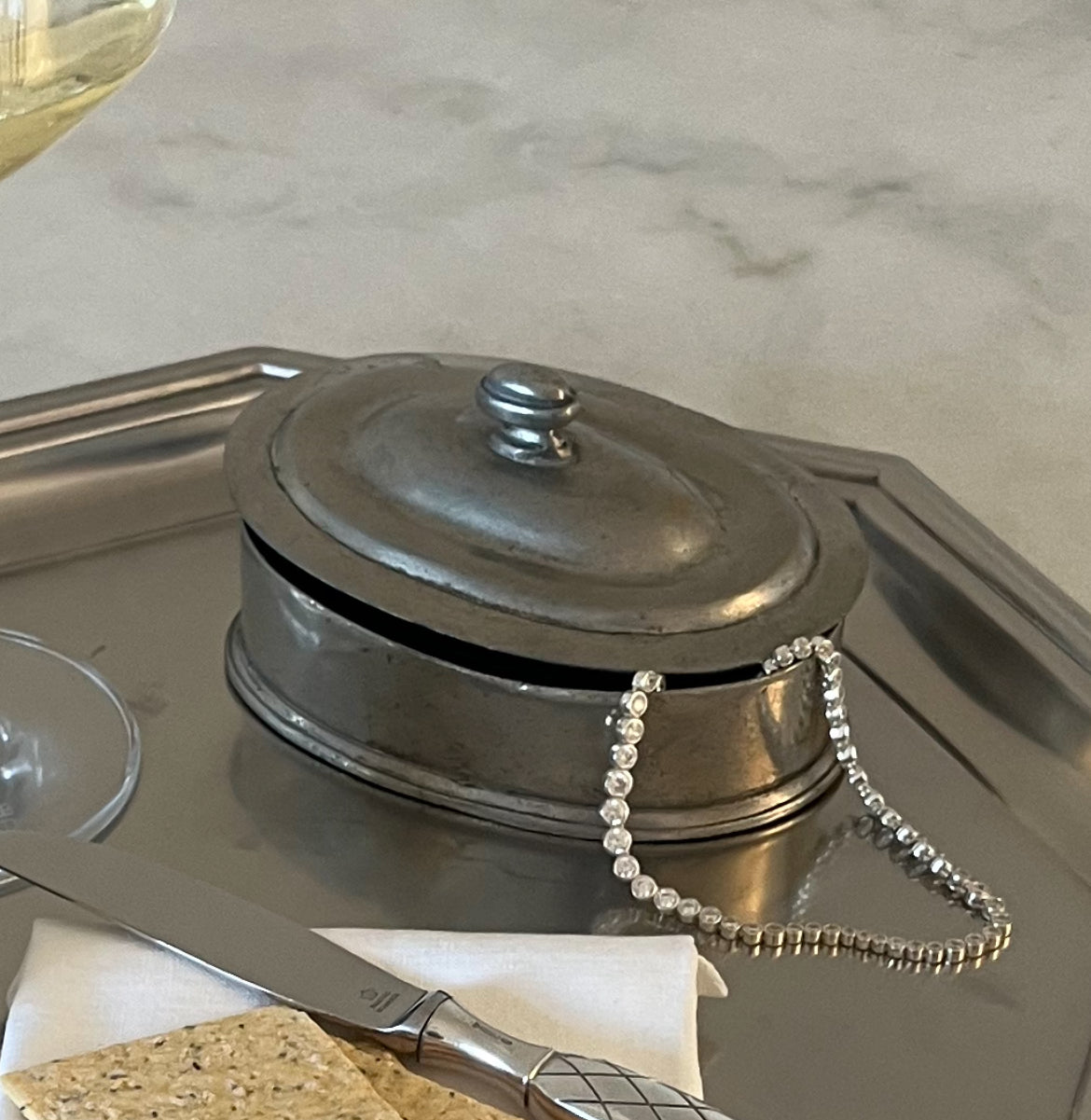 Aged Pewter Jewellery Box