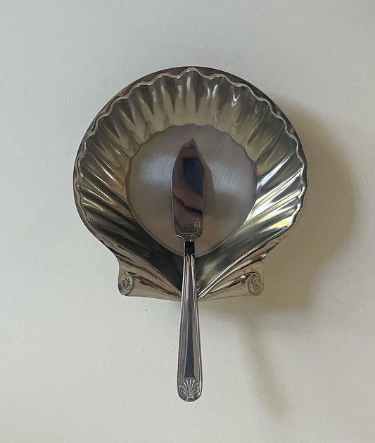 Unique Shell Butter Dish with Swirl Details and Spoon
