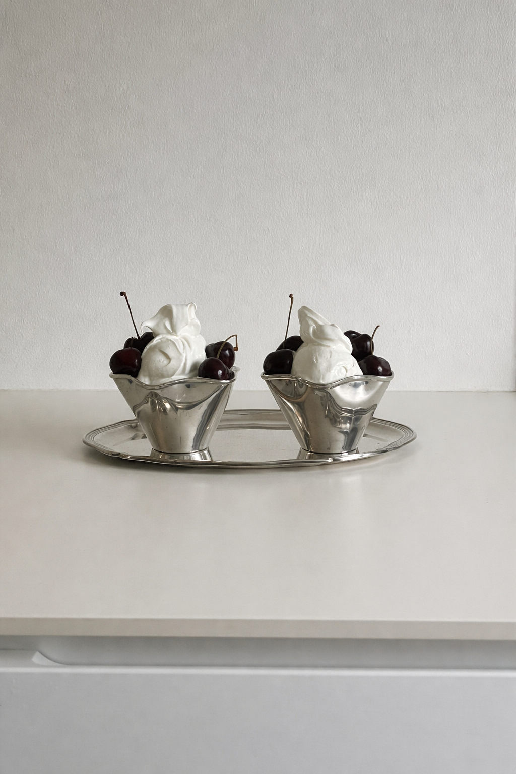 Silver Plated Flower-shaped Ice Cream Bowls (set of 2)