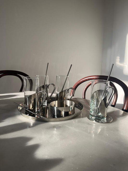 Long Coffee Set (tray, 4 glasses, 4 long spoons)