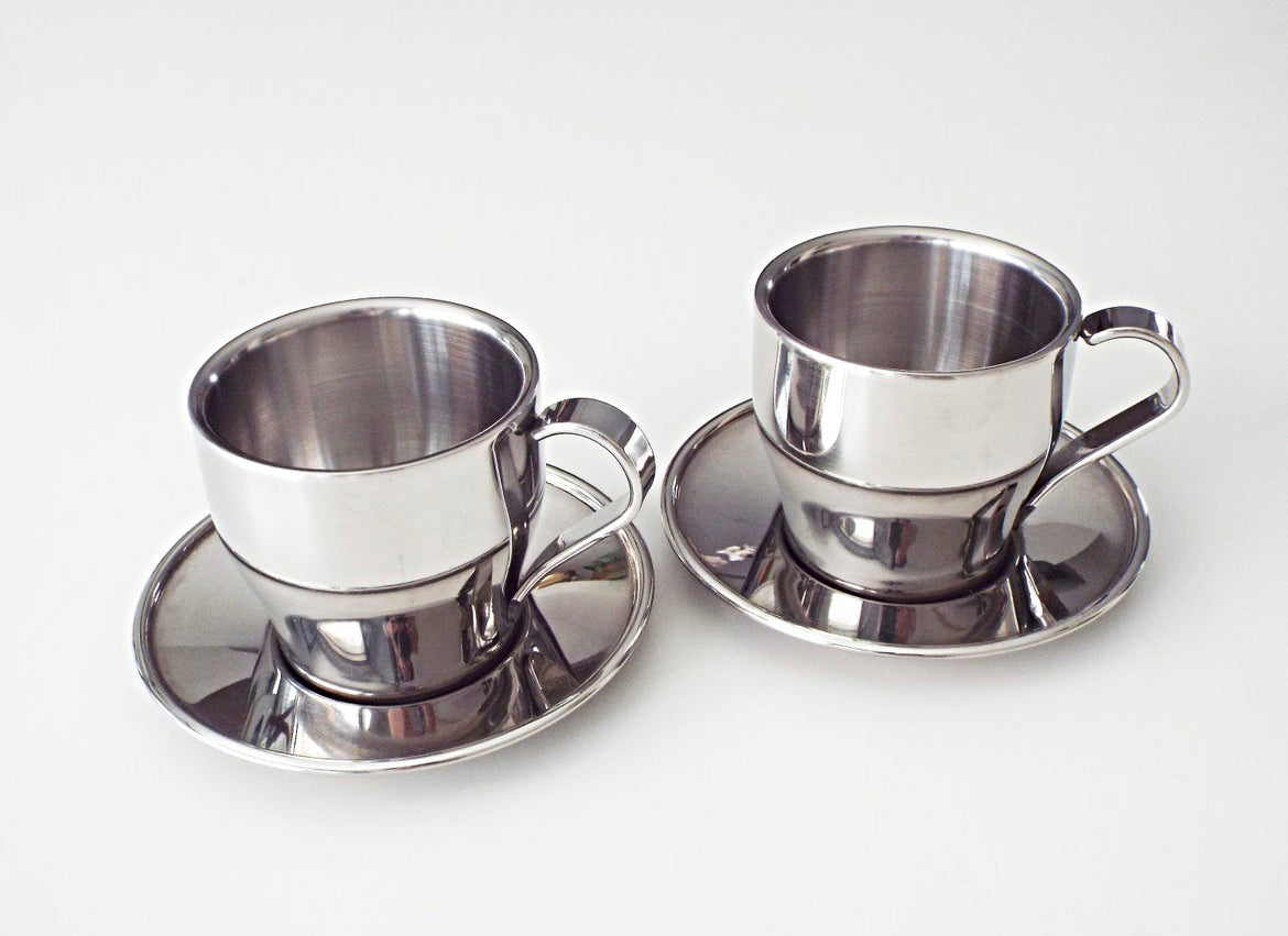 Italian Steel Coffee Cup with Saucer