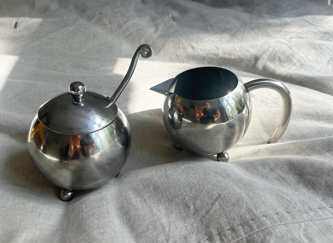Creamer and Sugar Bowl with Swirl Spoon