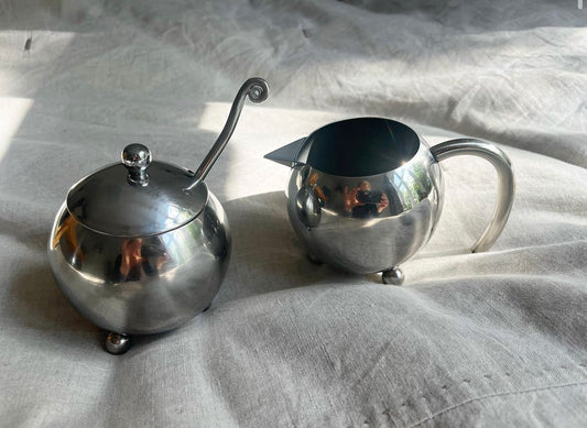 Creamer and Sugar Bowl with Swirl Spoon