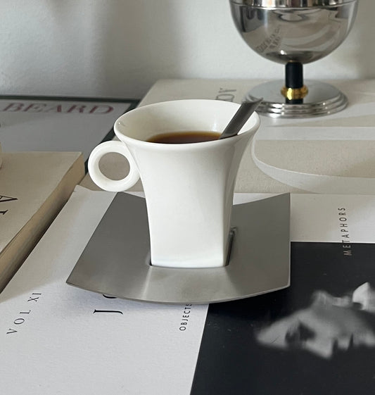 Ceramic Espresso Cup with Steel Saucer and Stirrer