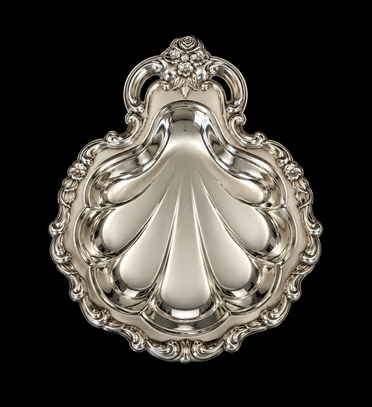 ORNATE SILVER-PLATED SHELL DISH