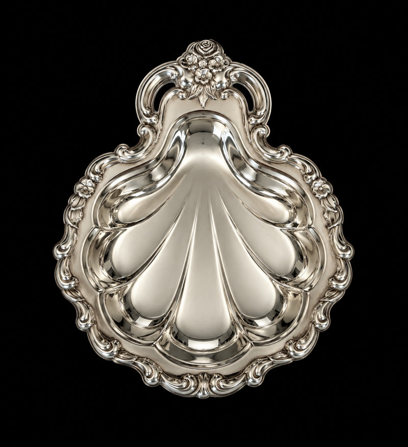 ORNATE SILVER-PLATED SHELL DISH
