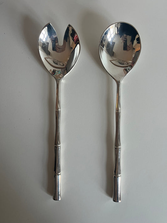 Silver Plated Bamboo Salad Servers