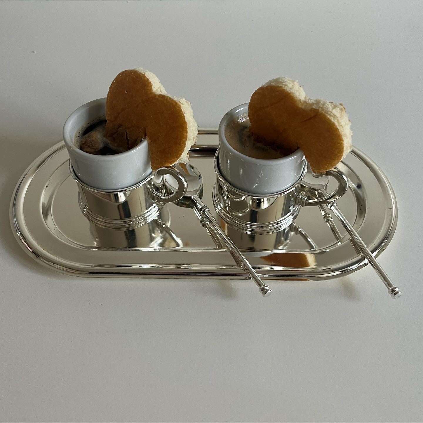 Silver Plated Double-Espresso Coffee Cup on Tray
