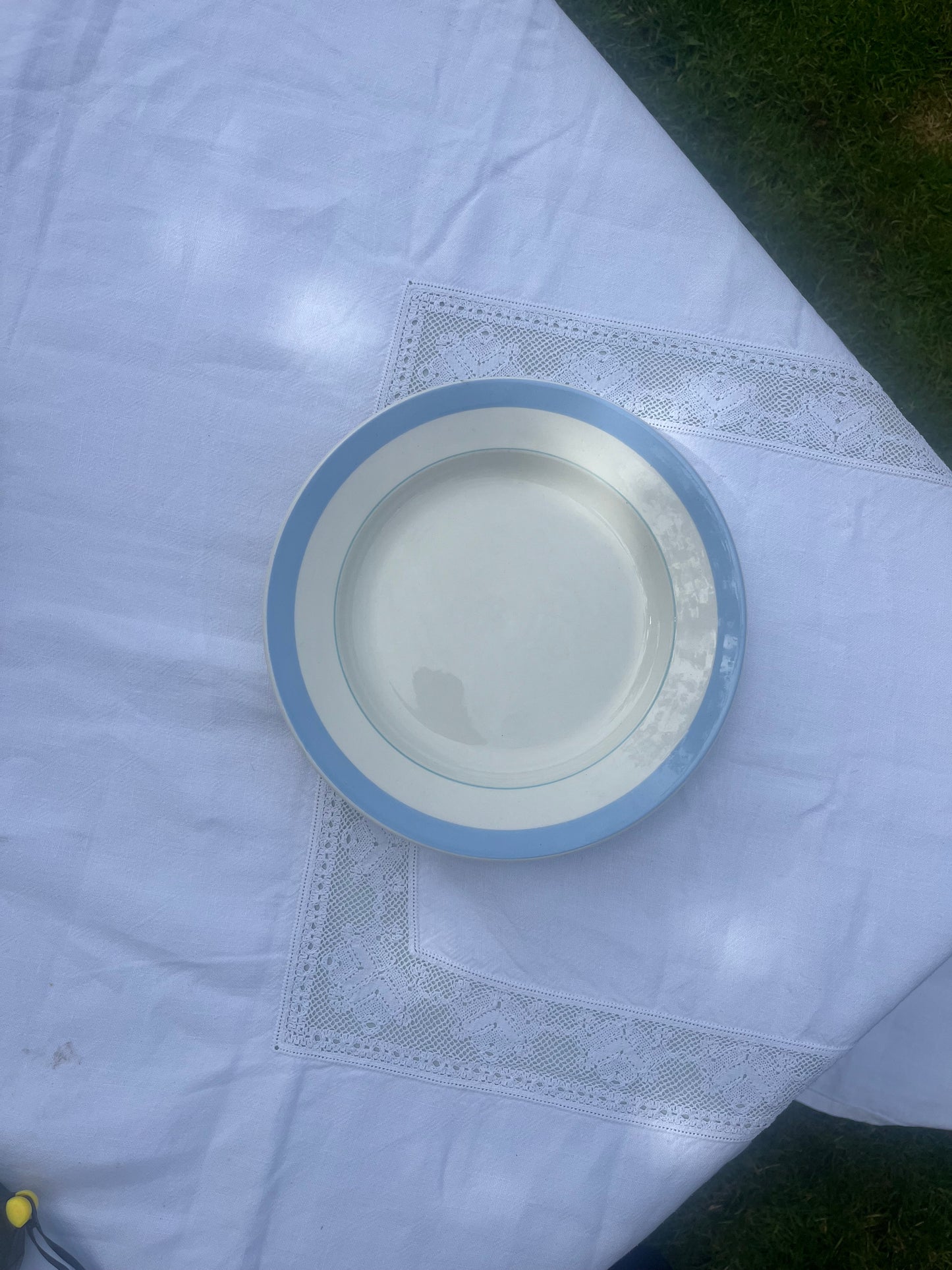 Large Vintage Dish with Blue Rim