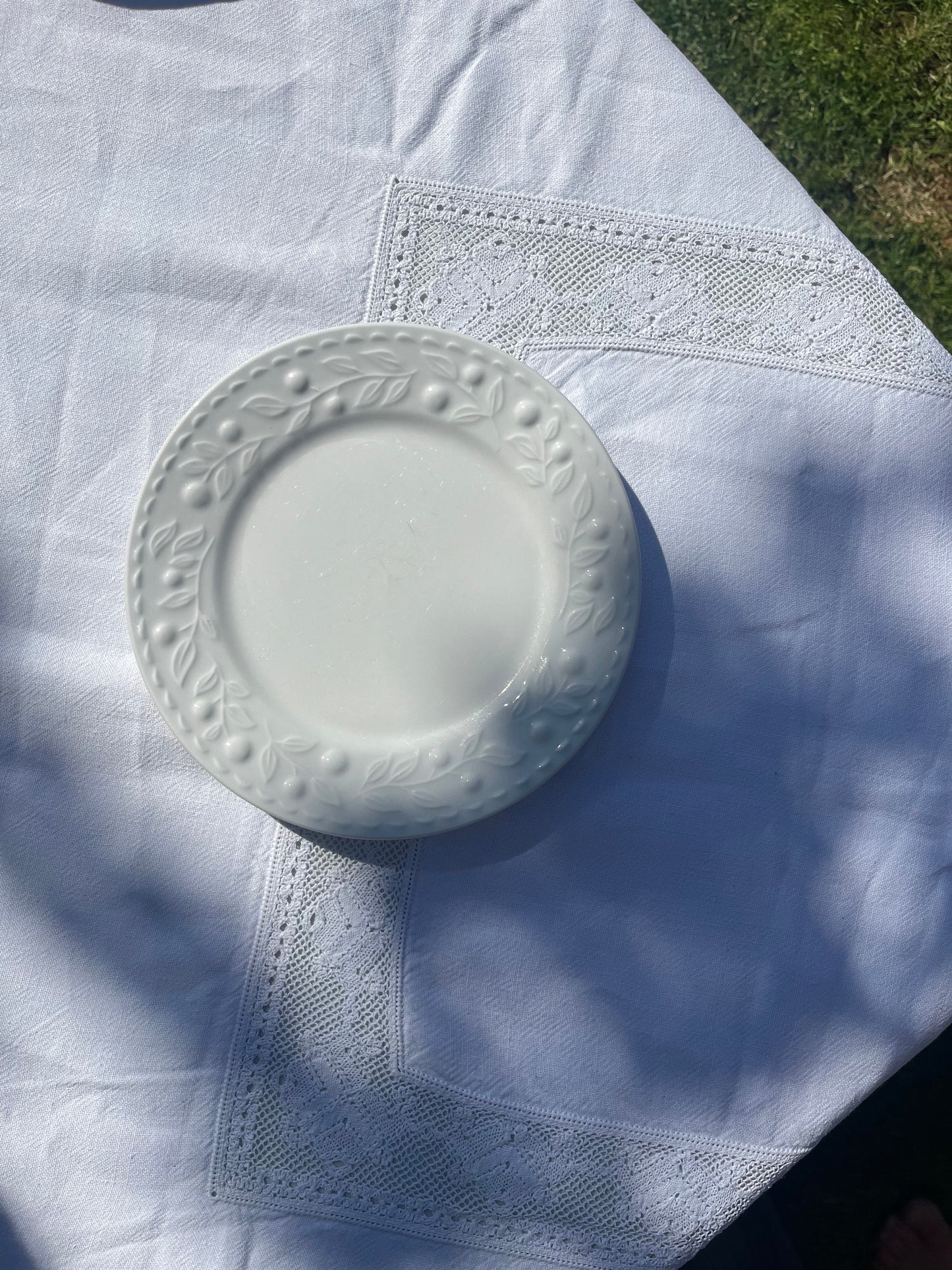 Medium Vintage White Dish with Floral Edge