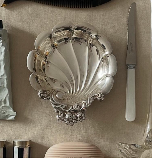 Floral Silver Plated Shell Dish