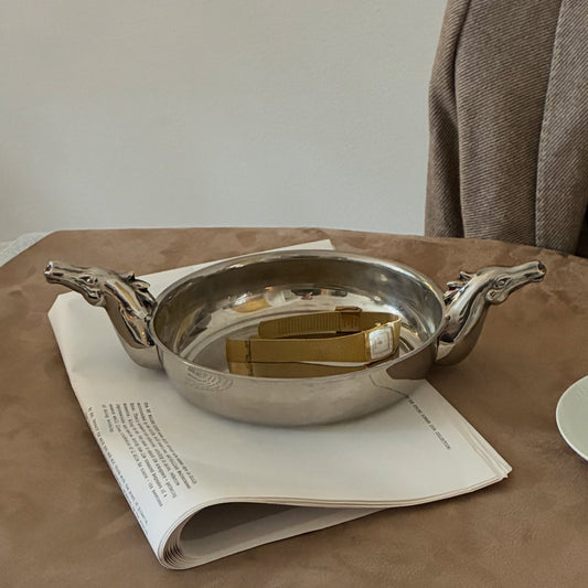 Silver-plated Catchall with Sculptural Horse Handles