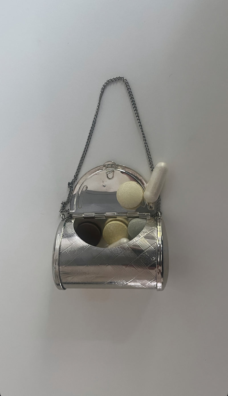Silver-Plated Pill Box with Detachable Chain