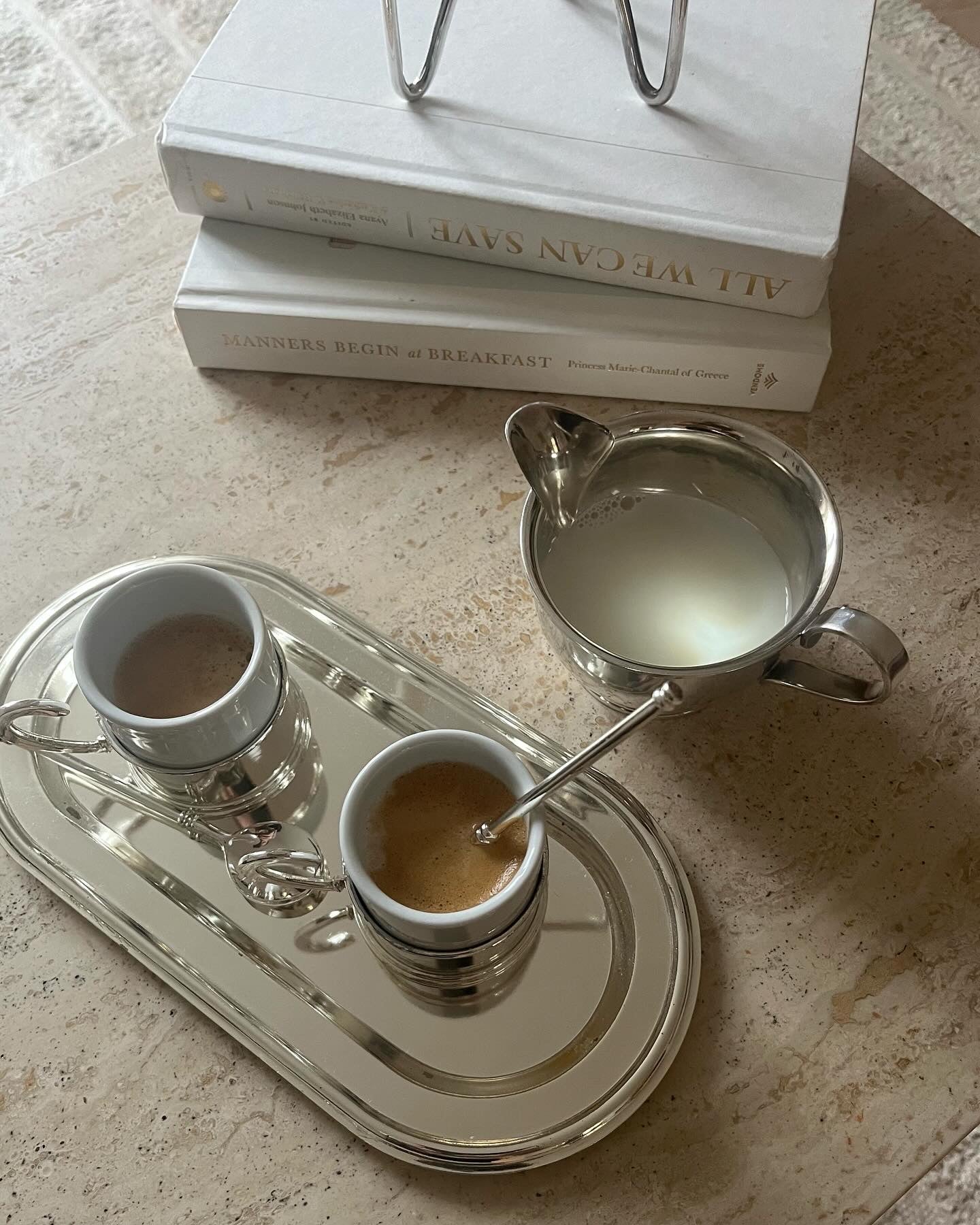 Silver Plated Double-Espresso Coffee Cup on Tray