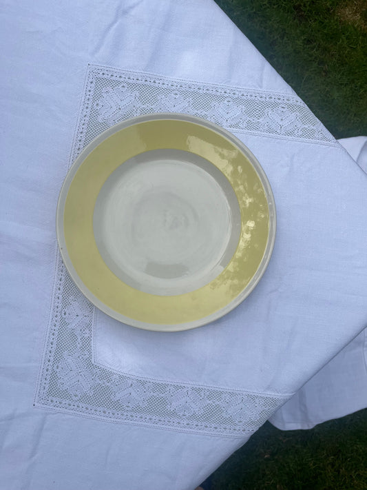 Large Vintage Dish with Yellow Rim