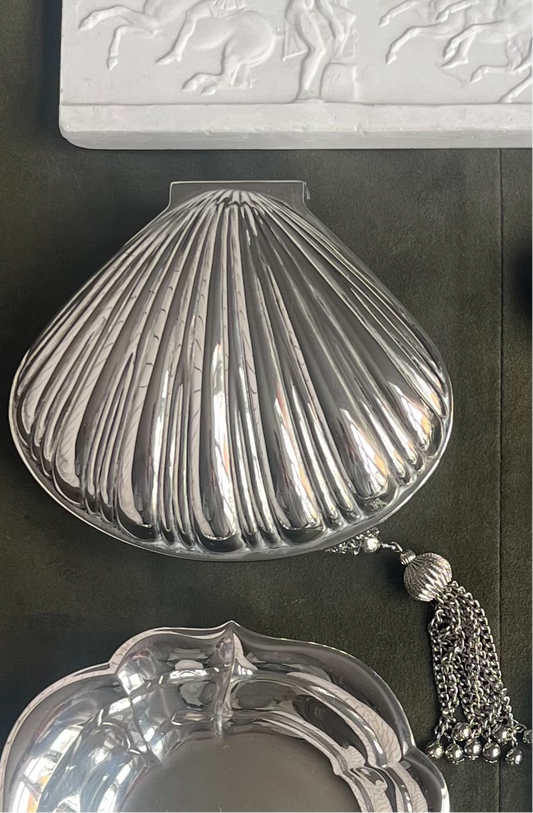 Large Silver Plated Jewellery Shell Box