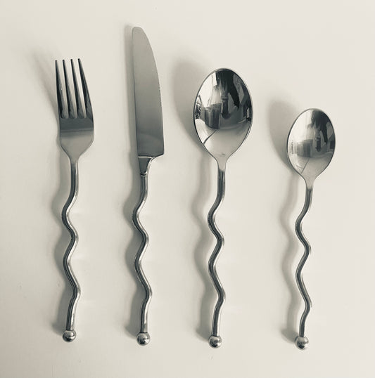 Rare French Wiggle Cutlery (full set of knife, fork, table spoons and tea spoon)
