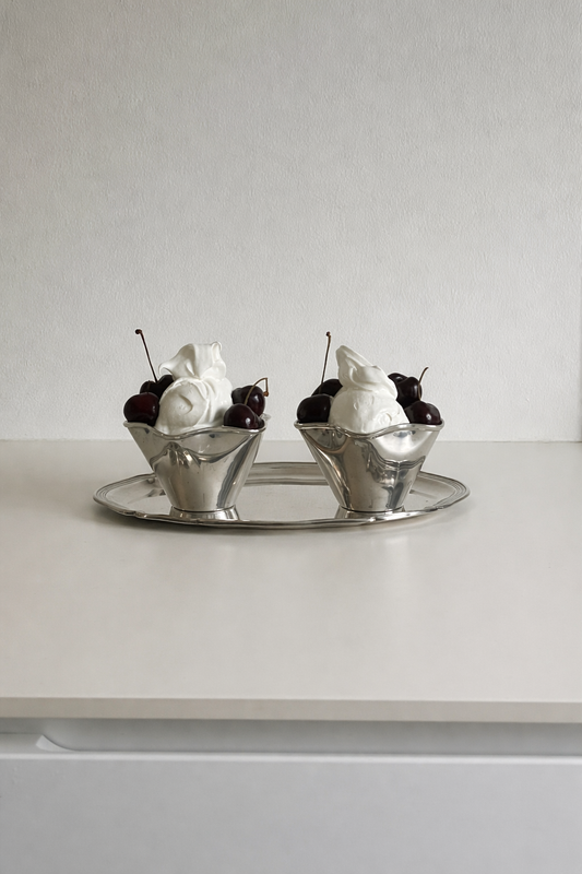 Silver Plated Flower-shaped Ice Cream Bowls (set of 2)